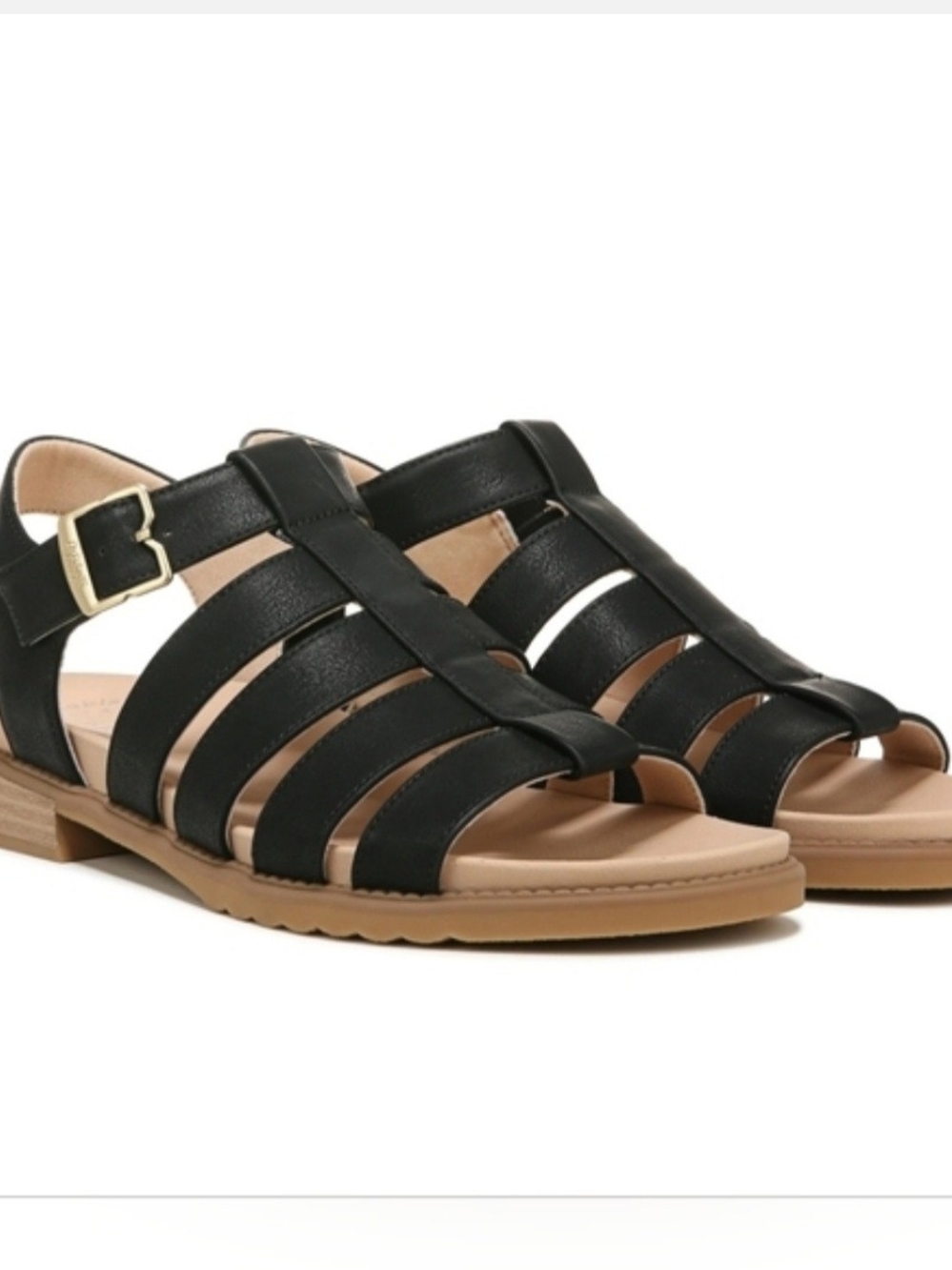 Dr. Scholl's Black Strappy Fisherman Sandals with Tan Sole